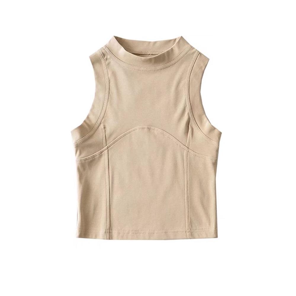 YPFF Trendy Sleeveless Women's Crop Top: Hot Girl European & American Style, Slim Fit, Solid Color, Front Spliced Design