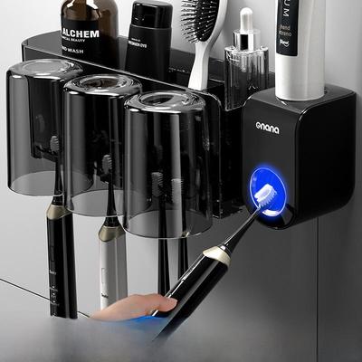 Wall-Mounted Punch-Free Toothbrush and Toothpaste Holder with Mouthwash Cup