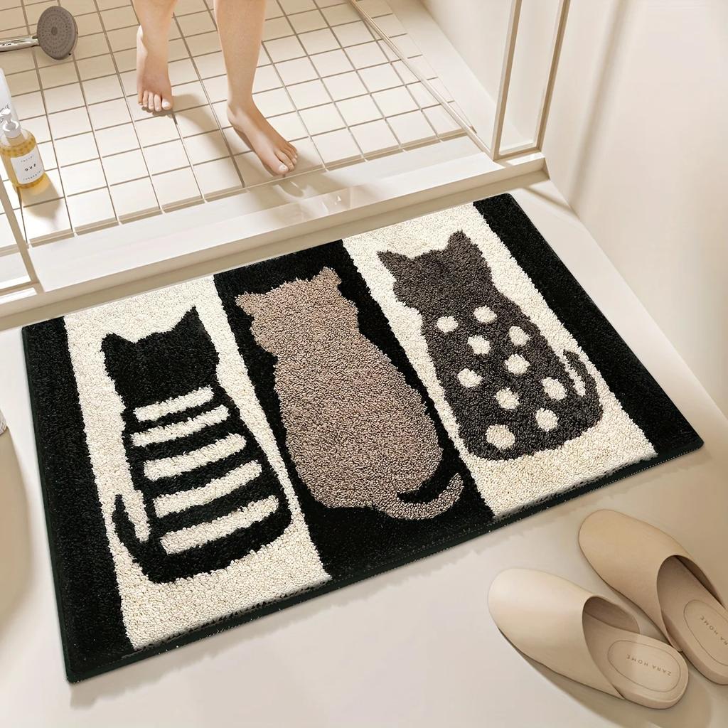 Cute Cat Print Bathroom Mat Non-Slip Absorbent Quick Dry Stain Resistant Washable Soft Durable Floor Rug for Home