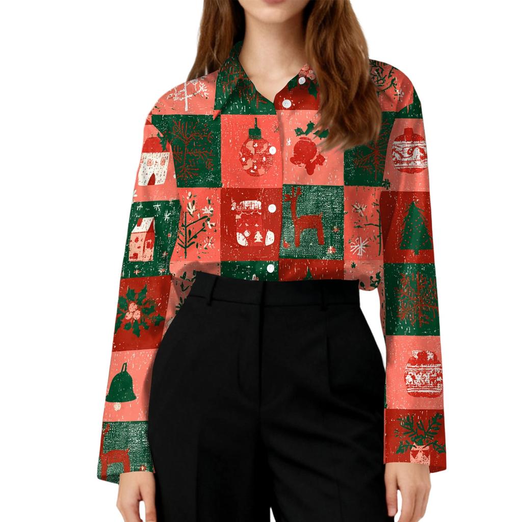 Women's Casual Long Sleeve Christmas Print Cardigan Top for Holiday
