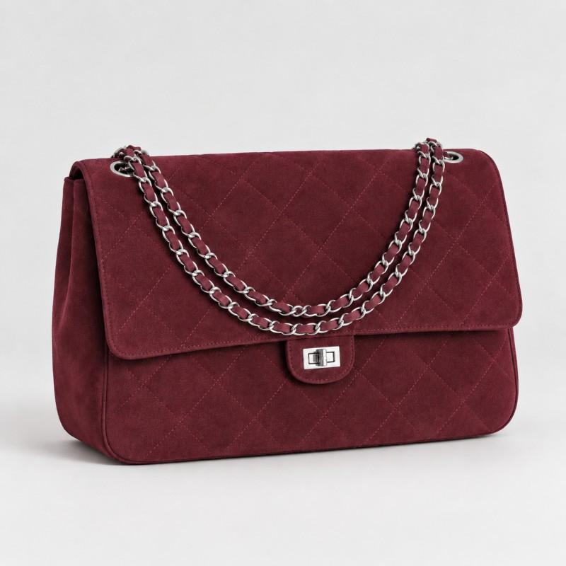Vintage Suede-Like Quilted Chain Shoulder Bag