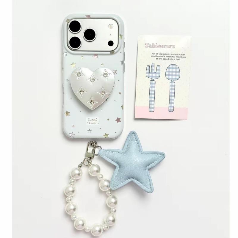 Round edge Korean gilt star pendant for iPhone17promax Apple 16 mobile phone case 15 love bracket
