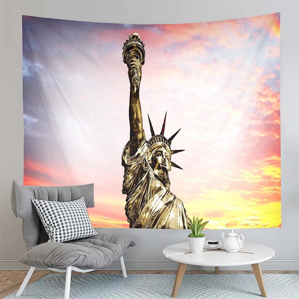 Berühmte Freiheitsstatue Wandteppich New York Sonnenuntergang Nachtansicht Wandteppich Kunst Wandbehang Zuhause Wohnzimmer Schlafzimmer Wohnheim Wandteppiche