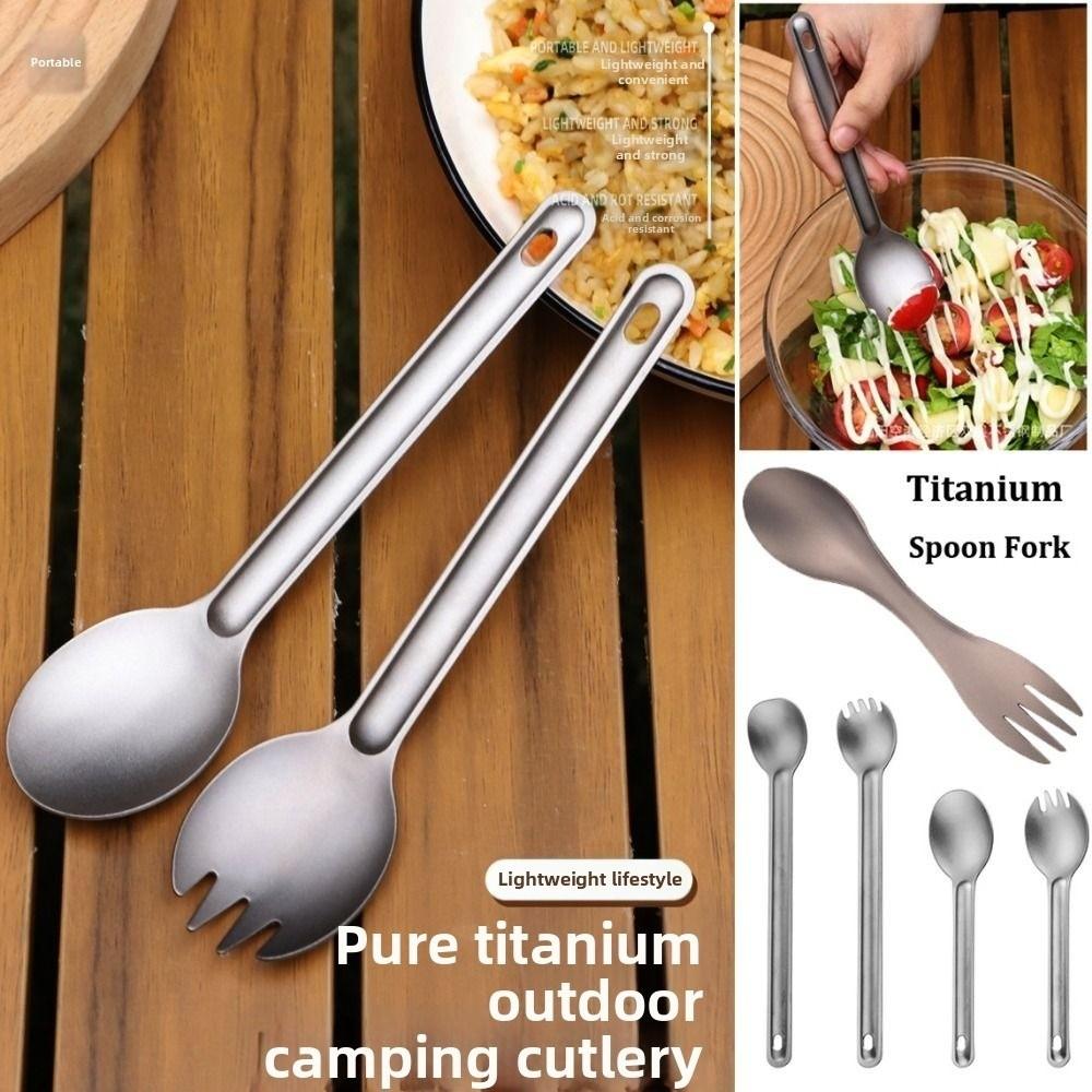 Long Handle Titanium Spoon Fork Portable Picnic Utensils Spoon Fork  Outdoor Travel Supplies