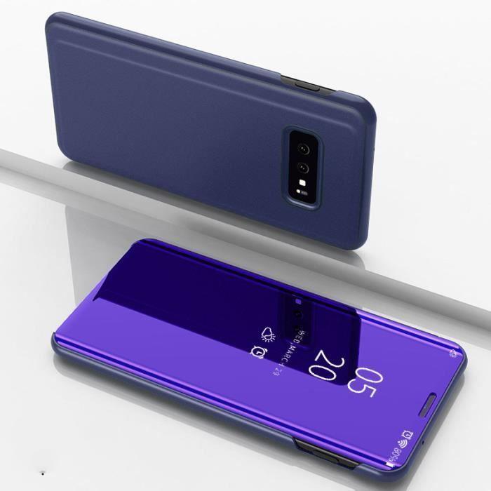 Samsung Galaxy S10 Case Clear View Flip Case Shockproof Mirror Smart Stand Case Cover for Galaxy S10 [Purple] with 3 In 1 Cable