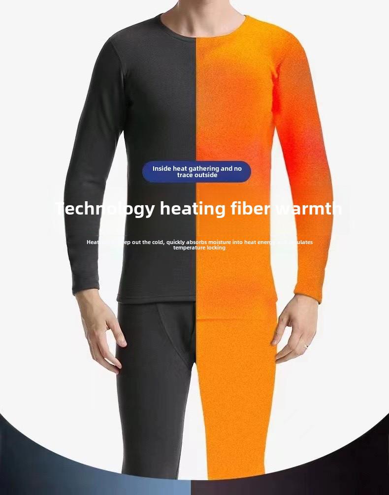Men's Graphene Self-Heating Velvet Suit with High Waist Trousers for Autumn/Winter