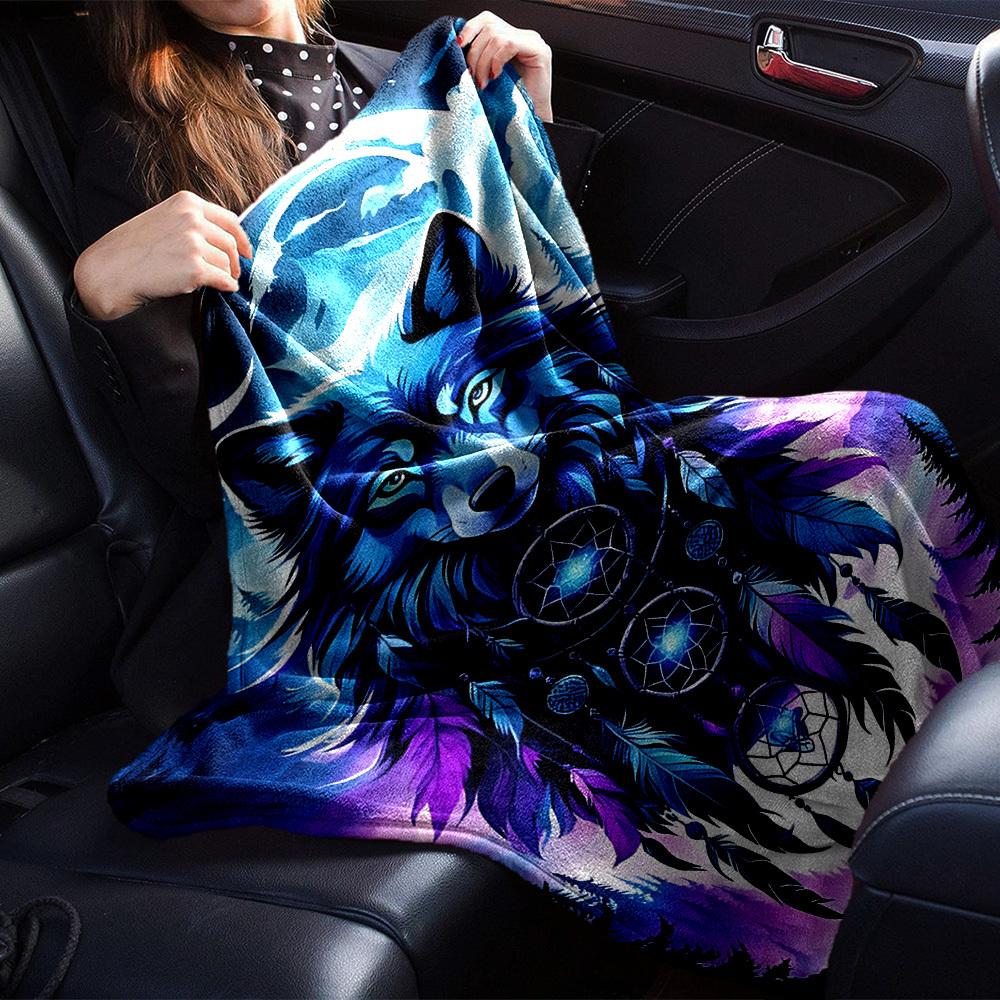 1pc Wolf Dreamcatcher Throw Blanket Soft Flannel, Cozy All Season Polyester Perfect for Home, Office