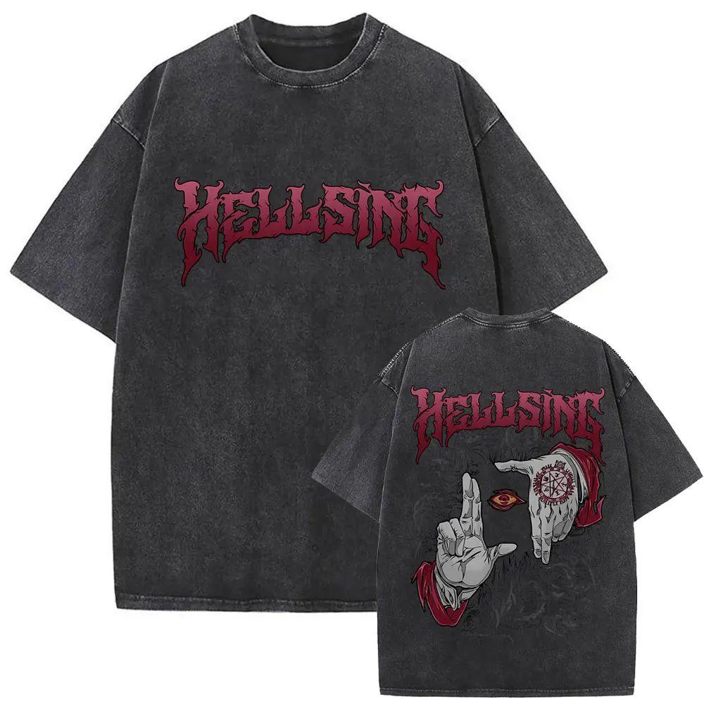 Sommer Washed Vintage Anime Hellsing Abraham Van Helsing Vampir Alucard Print T-Shirts Manga Übergroße T-Shirts