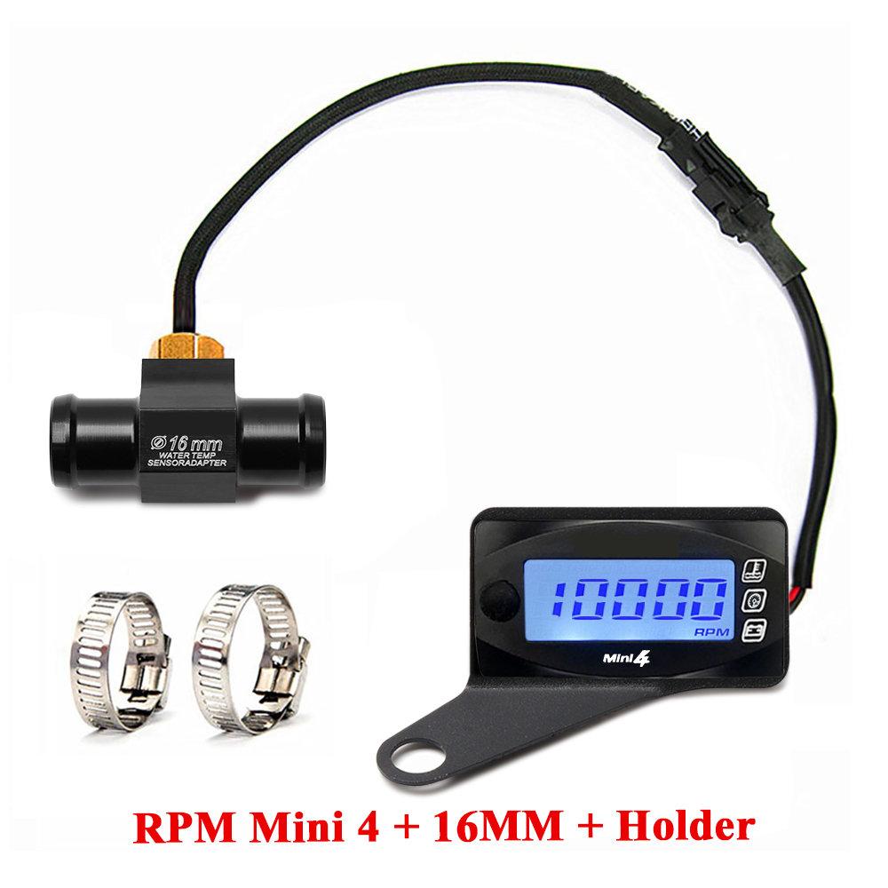 koso Мотоциклетный мини 4-в-1 Универсальный приборный щиток Светодиодный дисплей Температура воды Часы Вольтметр Обороты двигателя Цифровой дисплей Аксессуары с креплением 4 in 1-16MM-Left