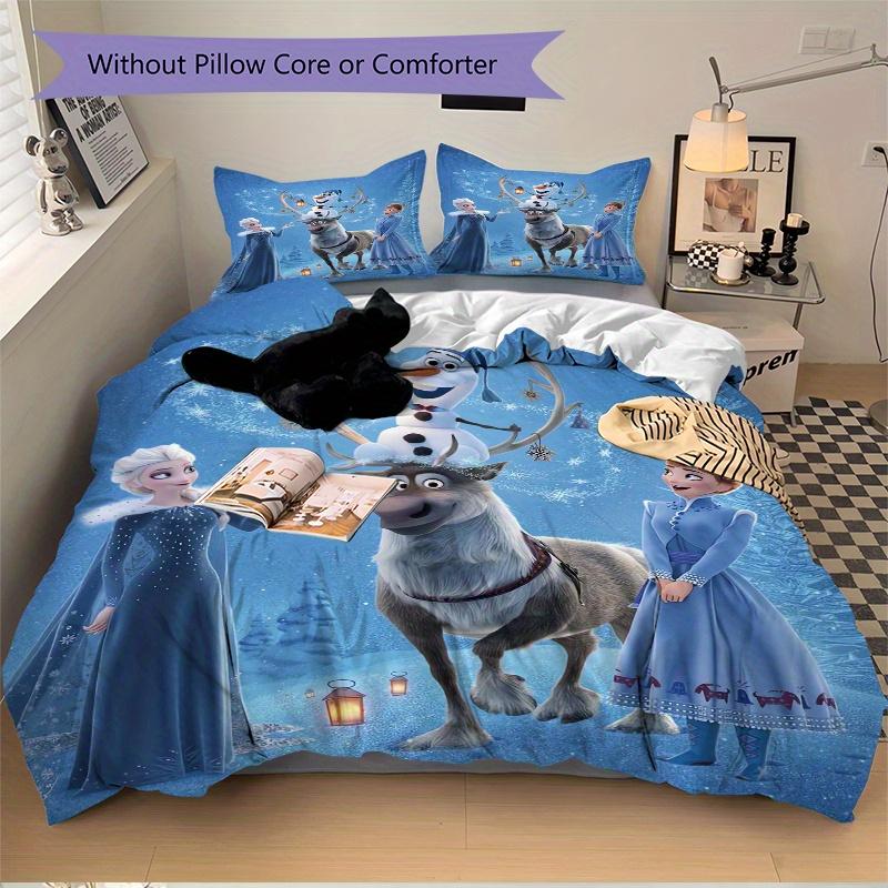 3pcs Frozen Fever Olaf Snowman Reindeer Quilt Cover Set (1 Quilt Cover + 2 Pillowcases Without Pillow Core), High-Definition Printing for Ho