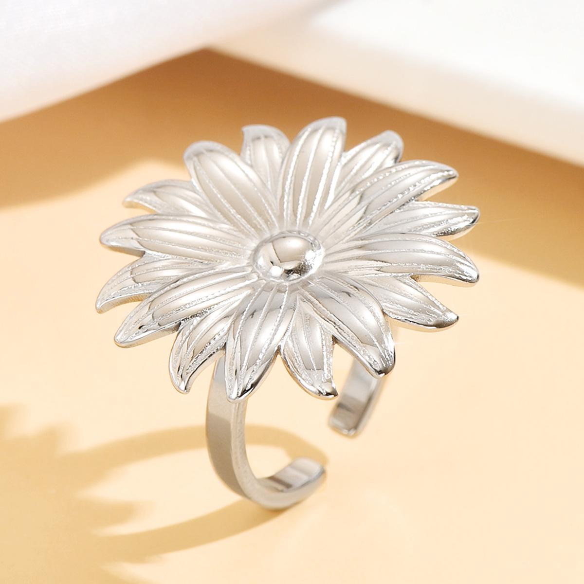 Stainless Steel Cute Sunflower & Daisy Ring - Fairy Style Jewelry Accessory