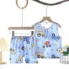 Summer Kids Cotton Silk Vest And Shorts Set Boys Girls Breathable Pajamas Home Wear Two Piece Outfit For Baby