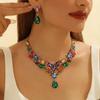 3pcs Fashionable Women's Jewelry Set With Crystal Contrasting Flower Necklace Earrings And Evening Dress Accessories