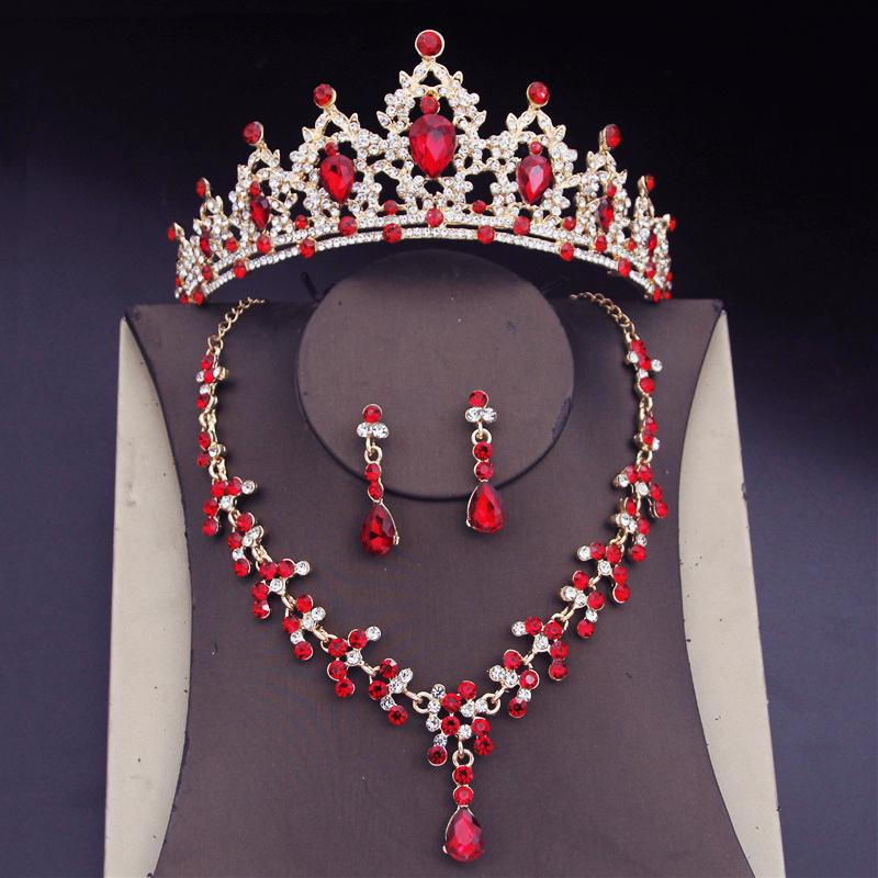 Water Drop Crystal Bridal Jewelry Sets Women Bride Tiara Crowns Earring Necklace Set Princess Wedding Dress Jewelry Accessories