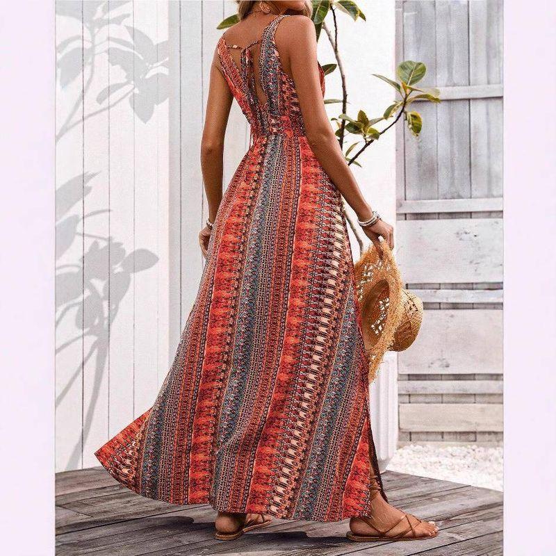 Cross-Border Foreign Trade European and American Women's Clothing 2025 Summer Fashion Sexy Deep V-neck Sleeveless Open Back Beach Vacation Style Dress