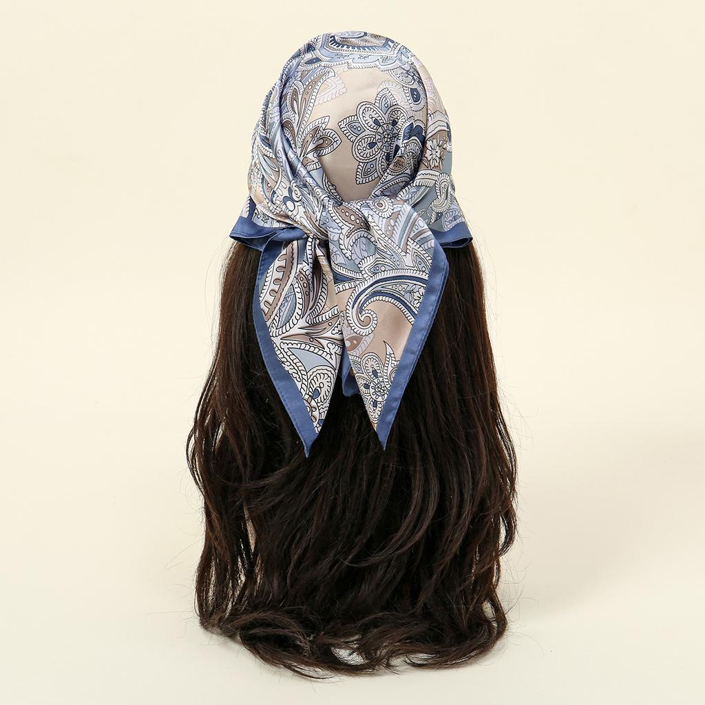70cm Fashion Printed Square Scarf Blueness Summer Lightweight Head Cover Shawl With Adjustable Strap For Women Bag Accessories