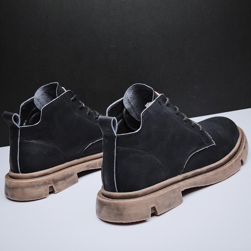 New Classic Comfortable Round Head Men's Fashion Work Shoes Breathable Lace-up Solid High Quality Wear Resistant Short Boots