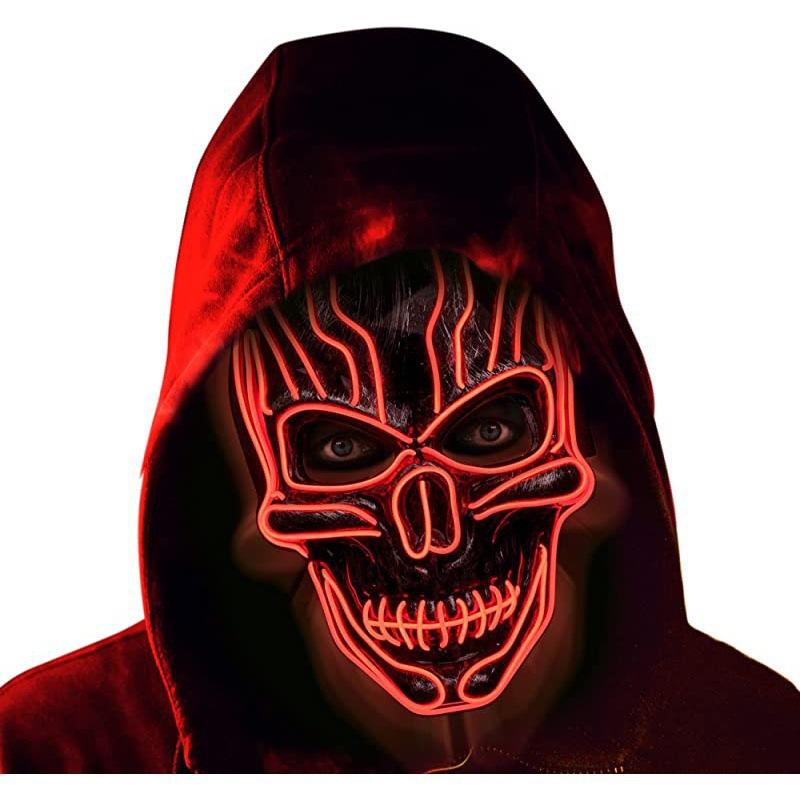 Halloween Horror Glowing LED Cold Light String Plastic Mask Printing None Party Dance Costume Prop