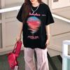 2023 Summer New Pure Cotton Tide Brand American Niche Sunset Printing Y2k Loose T-shirt Women's Sweet and Cool Babes Short Sleeves