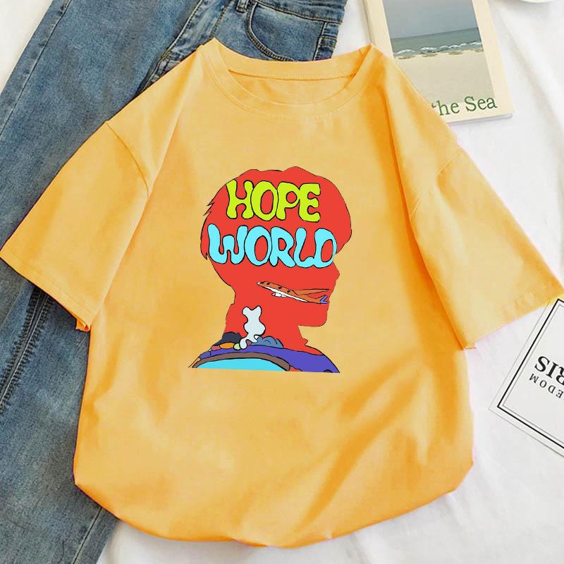 

Плюс розмір S-5XL Футболка Kpop J-hope hope world Футболка унісекс Вуличний одяг Повсякденна футболка з короткими рукавами Homme Hip Hop Top Tees Бавовняна футболка із зображенням M