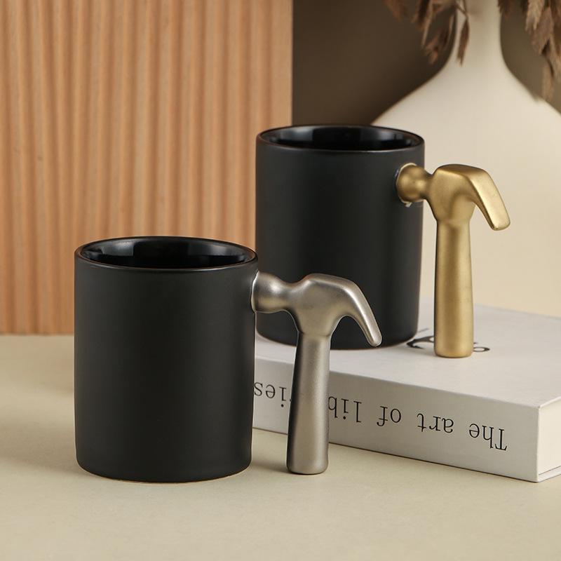 320ml European Style Gold Ceramic Hammer Cup Afternoon Camellia Flower Tea Coffee Mug Household Hammer Decoration Water Cup Gift