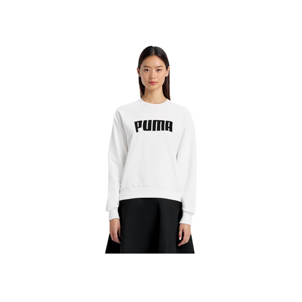 Puma Essential Logo Printed Sports Crewneck Sweatshirt Women Sweatshirt White 855318-02