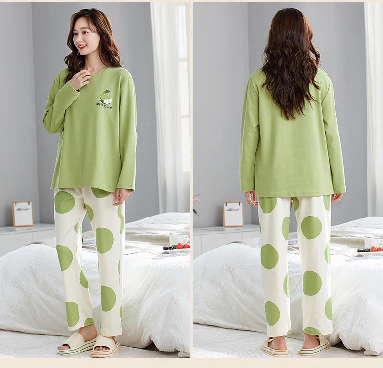 2025 Women's Long Sleeve Cotton Pajamas with Cartoon Design & Breast Pads - Versatile for Home or Outdoor Wear In Spring, Autumn, and Winter.