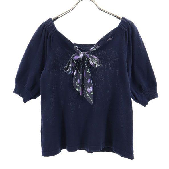 BLUE LABEL CRESTBRIDGE Sanyo Shokai Floral Ribbon Short Sleeve Sweater Women Used