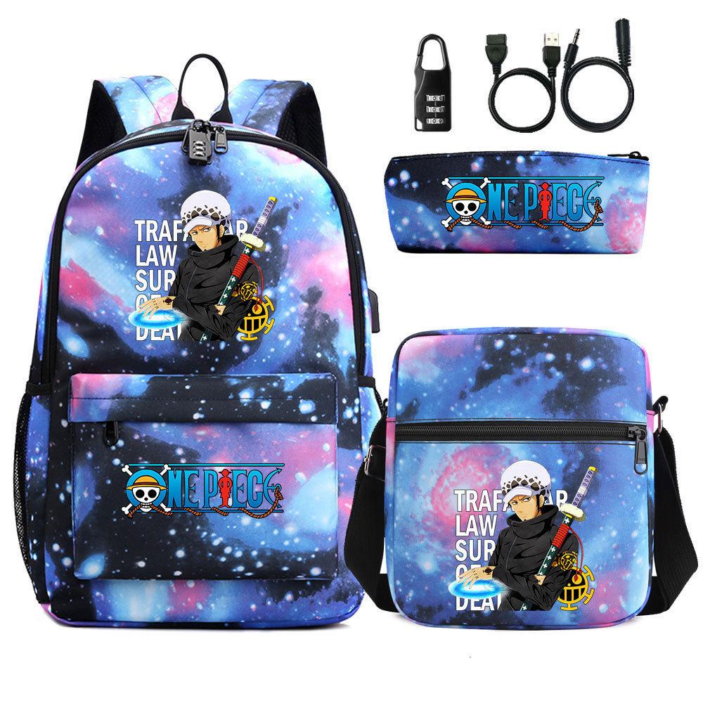 Large Capacity Schoolbag with Shoulder Strap; Student Three-piece Pencil Case Set