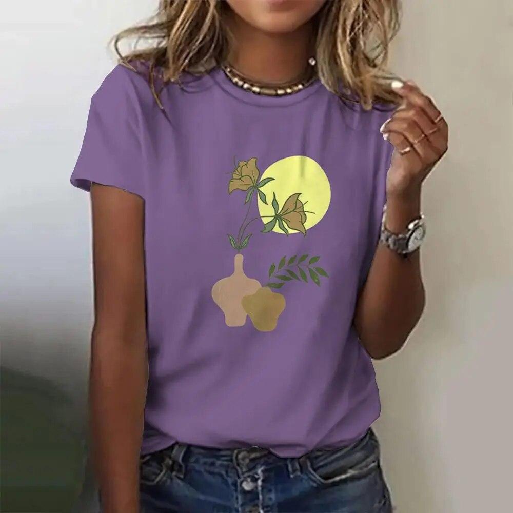 Fashion Floral Pattern 3D Digital Printing Women's Comfortable Round Neck Short Sleeved T-shirt