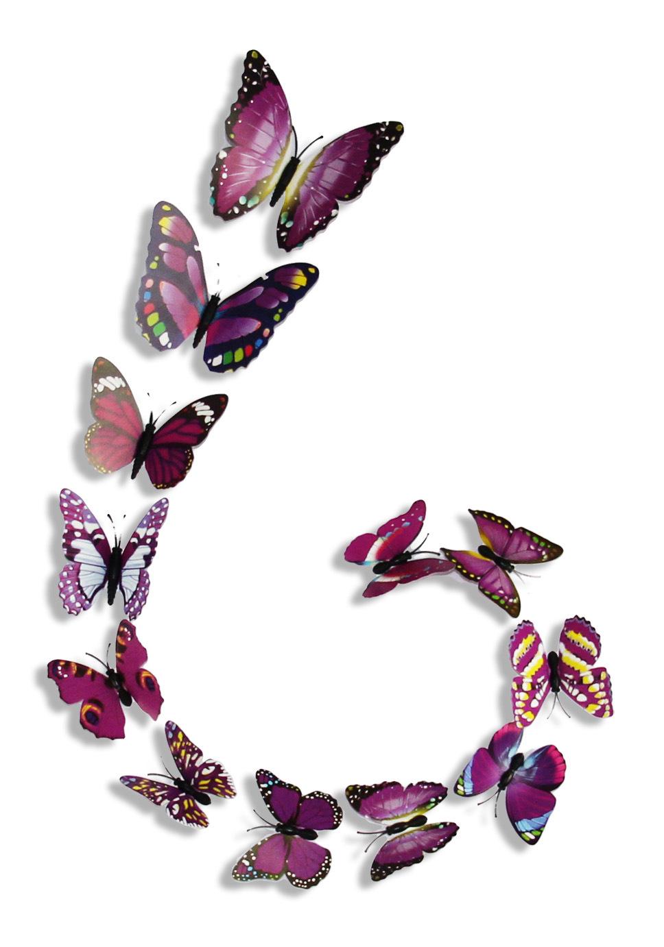

3D Butterfly Wall Decoration Set: 12 Double-Sided Tape Stickers in Solid Colors for Home Décor