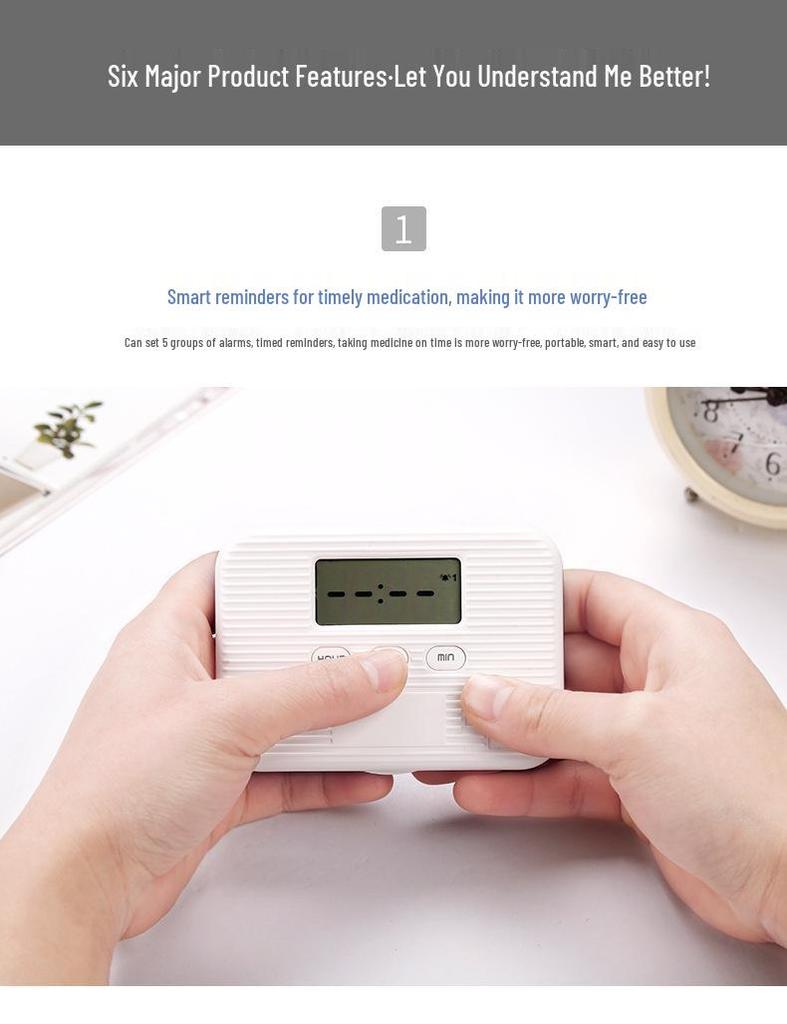 Compact 6-Compartment Smart Pill Timer