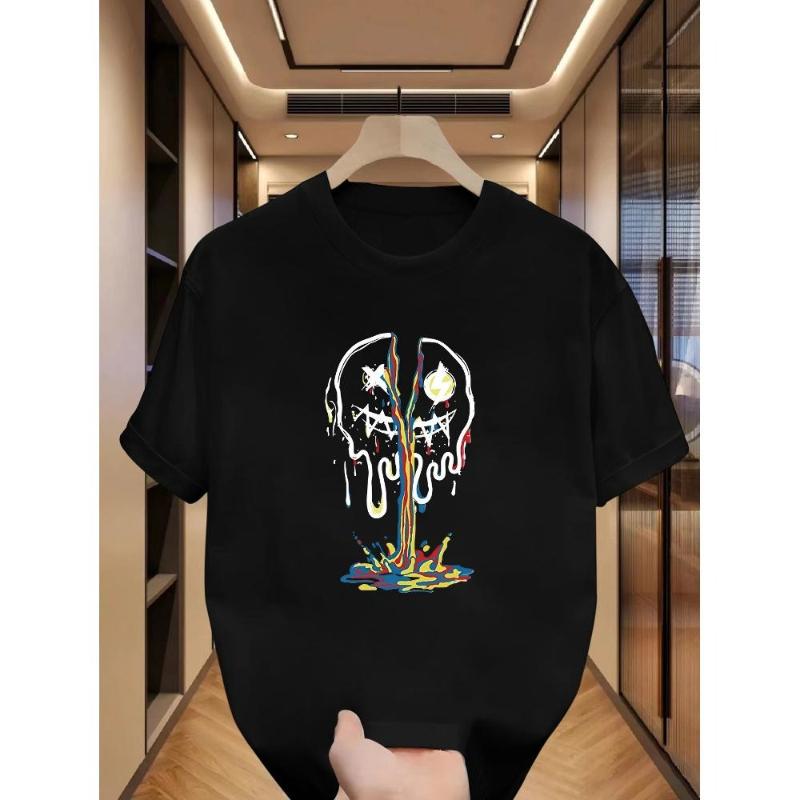 

Colorful Dripping Skull T-Shirt Breathable Cool, Comfortable Wear,Daily Casua XXL белый