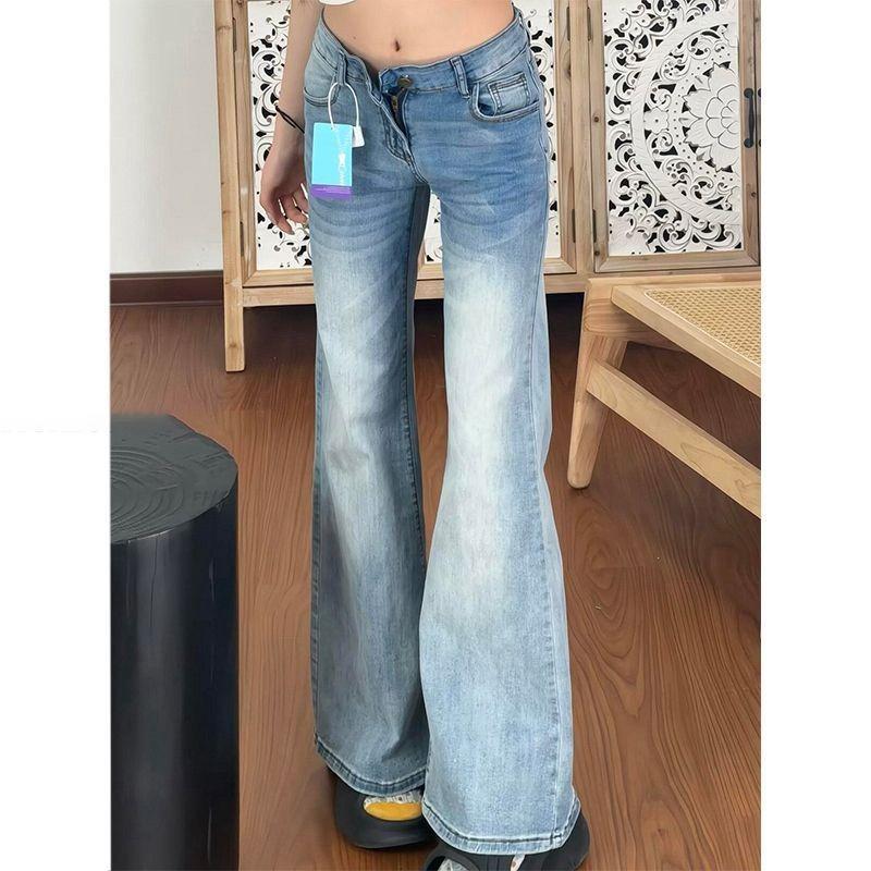 

Korean Version of Popular Whitened Slightly Flared Straight-leg Low-waisted Jeans for Women in Autumn New Style Small 2XL синій