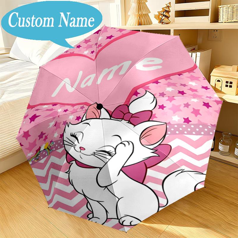 Custom Name Elegant white cat Umbrella Folding Umbrella, Automatic Umbrella 8-Frame for Travel, Casual Lightweight Birthday Christmas gift