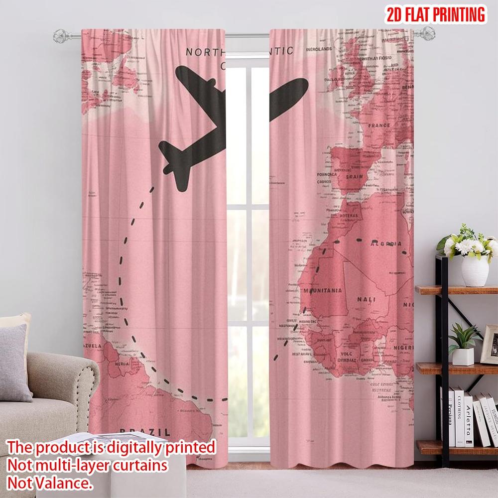 

2pcs,2D plane printing Curtain Popular Airborne Journey Versatile Polyester Fabric (without rod) Holiday Use for Living Room, 52.50 × 116.00 cm 2 pcs