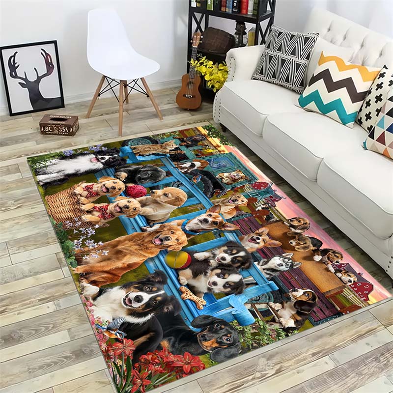 Cute Dogs Garden Area Rug, Pet Playground Floor Mat