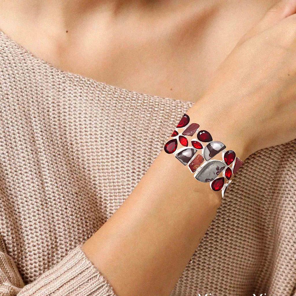 Designer Jasper ,Rhodonite GarnetGemstone Silver Jewelry Bracelets 7-8''