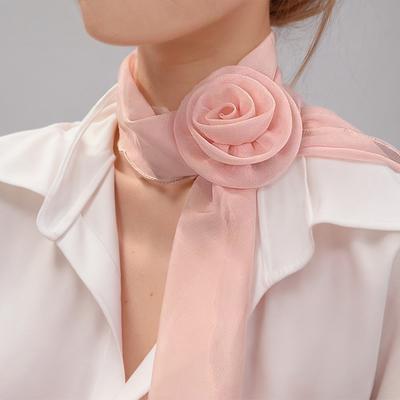 Neuer Rose Chiffon Schal Damen Elegant Dekorative Krawatte Damen Einfarbig Dünner Seidenschal Mode Vielseitiges Band Schal 140*14cm