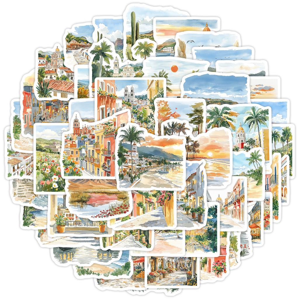 50 Watercolor Mexican Graffiti Stickers Creative Watercolor Attractions Graffiti Stickers Water Cup Computer Decoration Stickers
