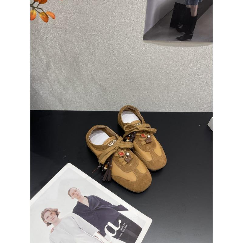 

Retro women s autumn new leather breathable versatile flat-bottomed sports and leisure shoes women s soft sole 35 коричневый