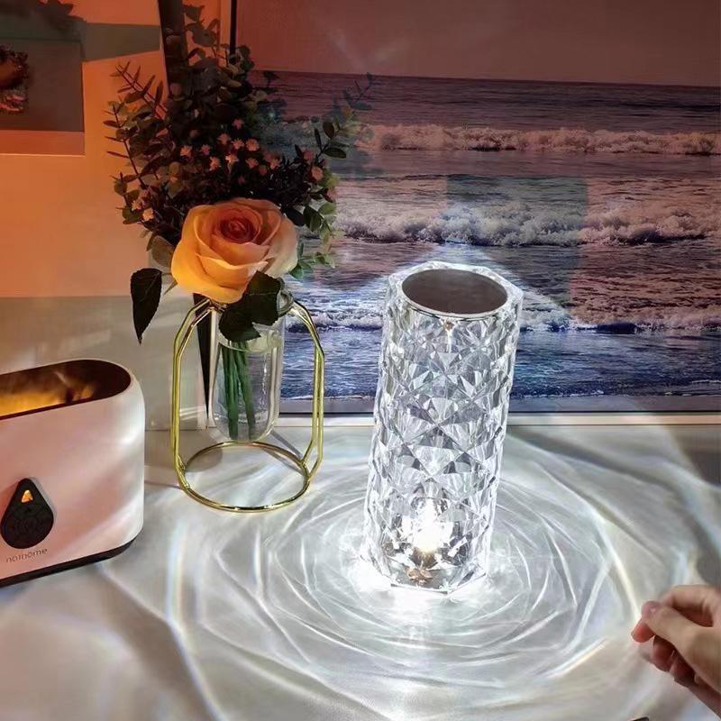 In Stock Luxury Rose Crystal Touch Lamp - Decorative Night Light for Bedroom