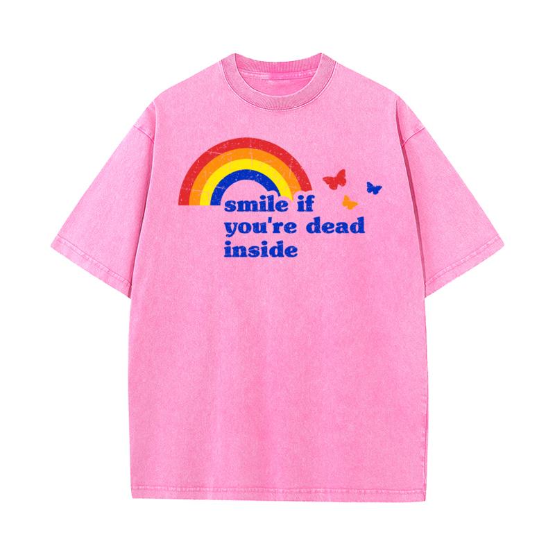 Pure Cotton Unisexs Short Sleeve Smile if Dead Washed T Shirt Casual Tops Tees Graphic Cool Crew Neck Washed Tees