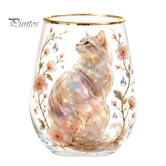 Retro Enamel Style Cup Hand Painted Glass Tumbler, Egg Shaped with Gold Rim, Clear Lead-Free Ocean Turtle Pattern Mug for Tea Coffee Wine Juice