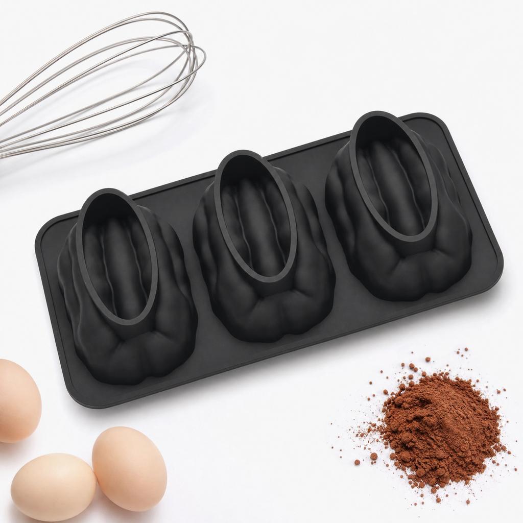 3 Cavity Walnut Shaped Silicone Mousse Cake Mold Food Grade Non Stick Flexible Baking Mold for Pastry Chocolate Jelly Dessert
