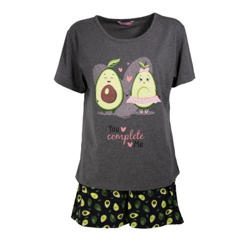 Keanu Womens/Ladies You Complete Me Avocado Short-Sleeved Short Pyjama Set