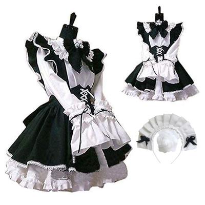 Maid Gothic Lolita Cosplay Lolita Set Größe Outfit, Kostüm, Kellnerin, 3-teilig (Damen, Klein)