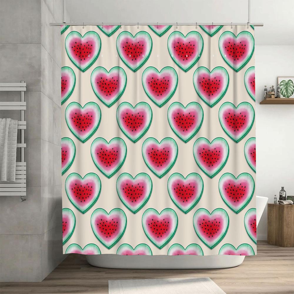 Watermelon Shower Curtain Tropical Fruit Pattern Bathroom Decor Beach Themed Backdrop Waterproof Fabric Washable Home Decor