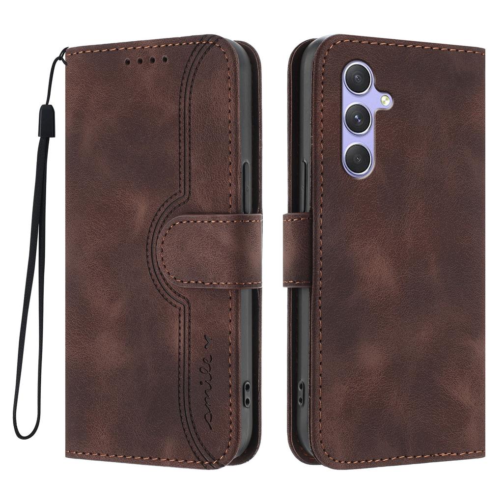 Kožené pouzdro pro Samsung Galaxy A54 5G Peněženka Stojánek S potiskem smajlíka Kryt na telefon s popruhem