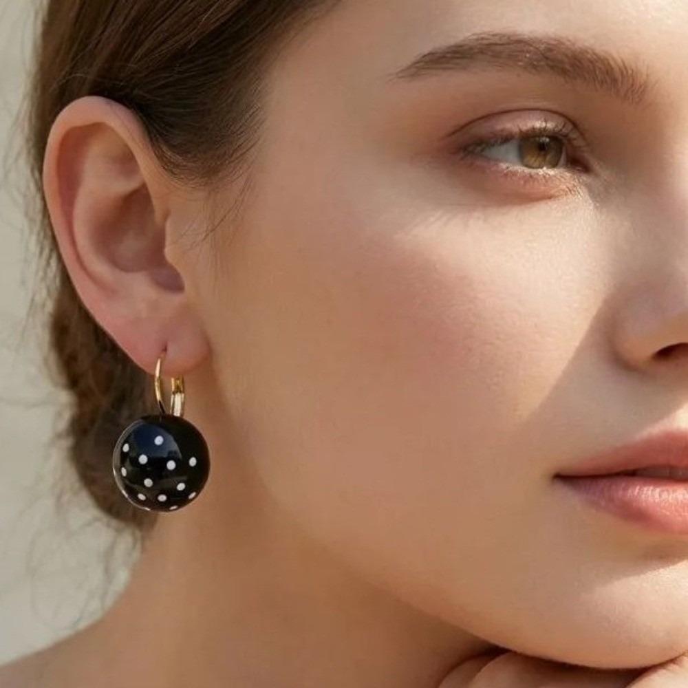 Zinc Zinc Alloy Polka Dot Earrings Black White Dangle Earrings Retro Round Ball Ear Buckles Daily Wear